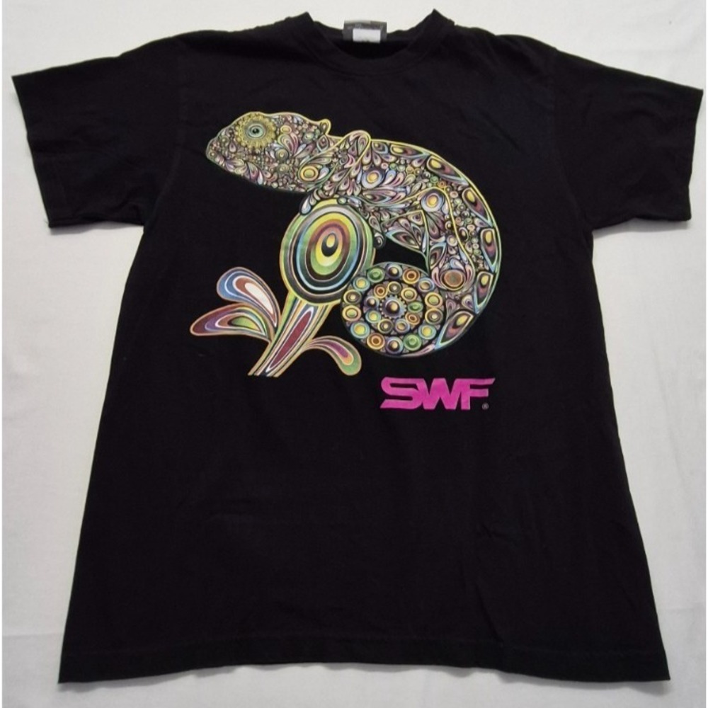 VTG Promodora SWF Psychedelic Chameleon Graphic T-shirt Black sz. Small Cotton